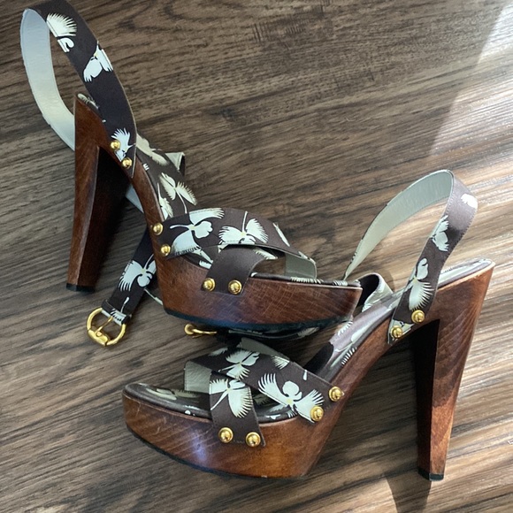 Gucci cloth sandals brown vintage authentic - Picture 3 of 7